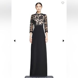 Tadashi Shoji Black Peony Lace Long Sleeve Gown sz 6 NWT
